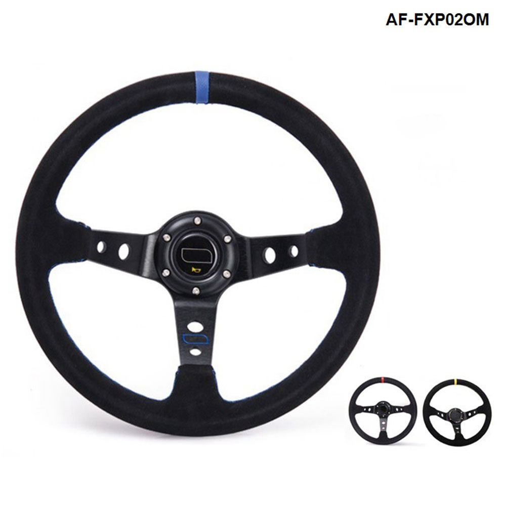 

350mm BLACK/YELLOW/RED Universal Car Auto Racing Steering Wheel Suede Leather AF-FXP02OM