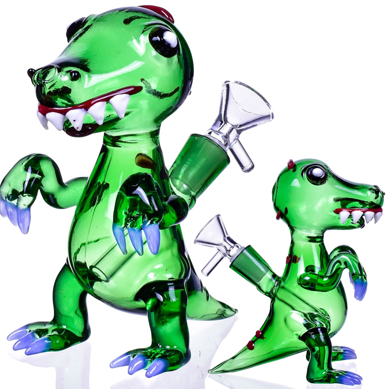 

Hookahs Dark green glass Bong Cute dinosaur Dabber Rigs Downstem Perc 14mm bowl Smoking Pipe
