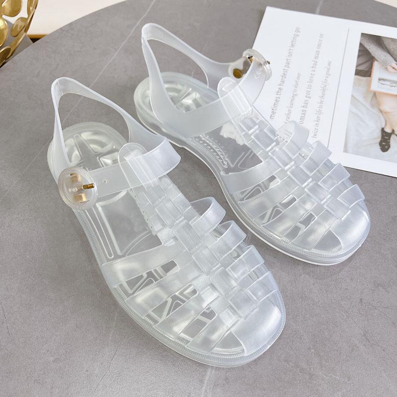 

2022 Designer Slipper Sandals Transparent Rubber Sandal Double Letter Jelly Slippers Womens Men Slide Flat Mule Adjustable Buckle Flip Flops
