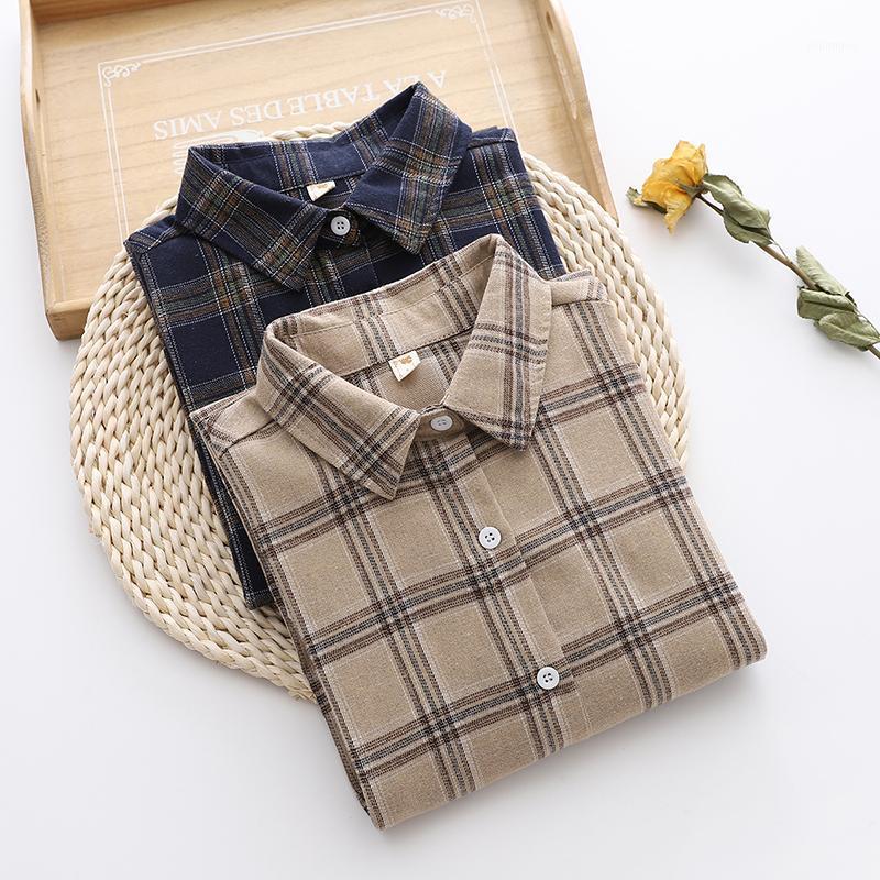 

Women' Blouses & Shirts Women Tunic Womens Tops And 2022 Womenswear Long Sleeve Clothing Button Up Down Vintage Plaid Korean Lady