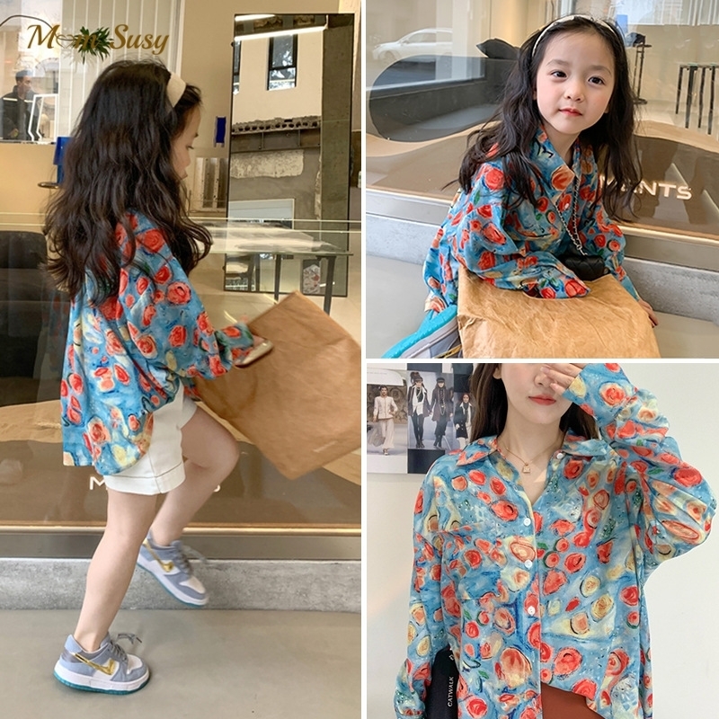 

Fashion Family Matching Shirt Retro Printed Long Sleeve Mom Daughter Son Cotton Shirt Loose Outfit Baby Girl Boy Casual Clothes 220614