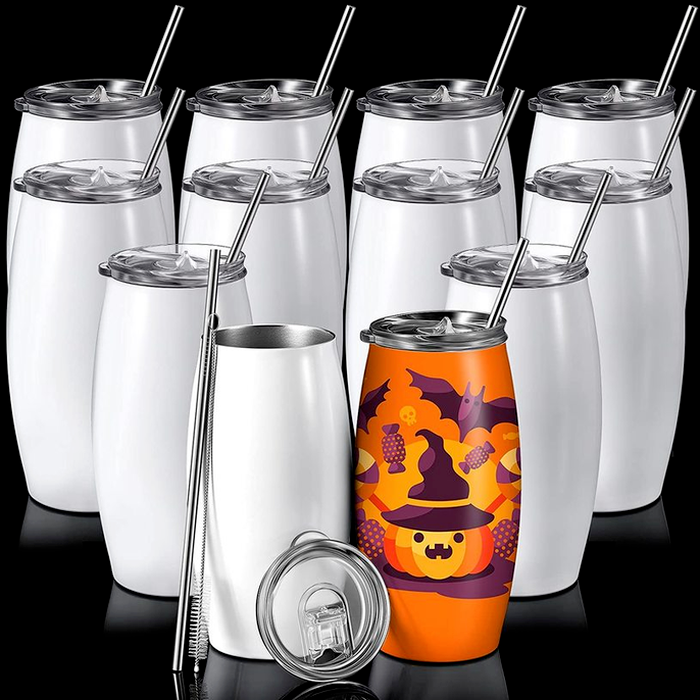 

25 oz Sublimation Blank Wine Tumbler with Lid Straw Stainless Steel Sublimation Double Wall Insulated Heat Transfer Cup for Christmas Halloween Presents T0417, 25oz white