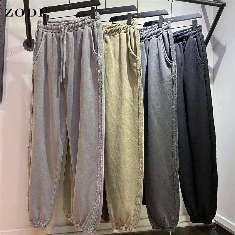 

Men's Pants ZODF Chic Men Spring Hip Hop Cotton Sweatpants Unisex Loose 380gsm Soild Knitted Tracksuits Brand Streetwears HY0090, Black