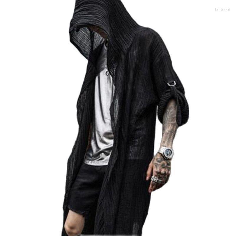 

Men's Trench Coats Men's Thin Section Coat Black Hooded Jacket Street Hip Hop Men Long Sleeve Nightclub Punk Cardigan RetroMen's Kend22