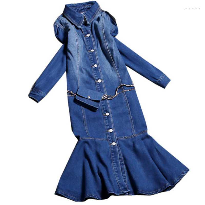 

Casual Dresses 2022 Spring Vintage Denim Dress Women Lapel Single Breasted, Blue