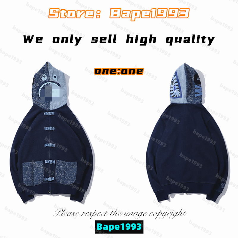 

High quality Apes Mens Hoodies & Sweatshirt Japan shark B ape head Galaxy spots luminous camo Male and female couples with the same model 100% cotton New hoodie 1993 KS5-18, 1 button