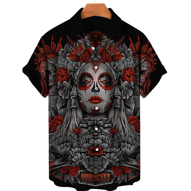 

Men's Casual Shirts Summer Tops 5xl 2022 Hawaiian Men 3d Skull Print For Men's Fashion Single Row Back Cuban CollarMen's, Zf-0186