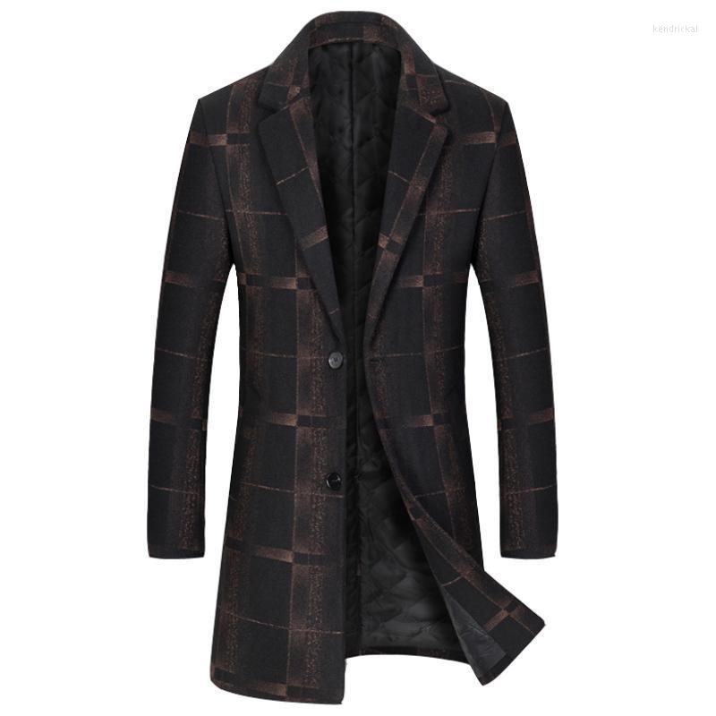 

Men's Wool & Blends 2022 Autumn And Winter Woolen Trench Coat Houndstooth Men/thick Warm Jacket Mid-length Fashion Kend22, Gray