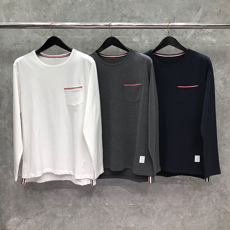 

Pocket Stripes Men's T-shirts Loose Casual Oversized t shirt Waist Split Designer Luxury Brand Pure Cotton Tops for Men and Women Long-sleeved Tee 3 Color, Packing bag