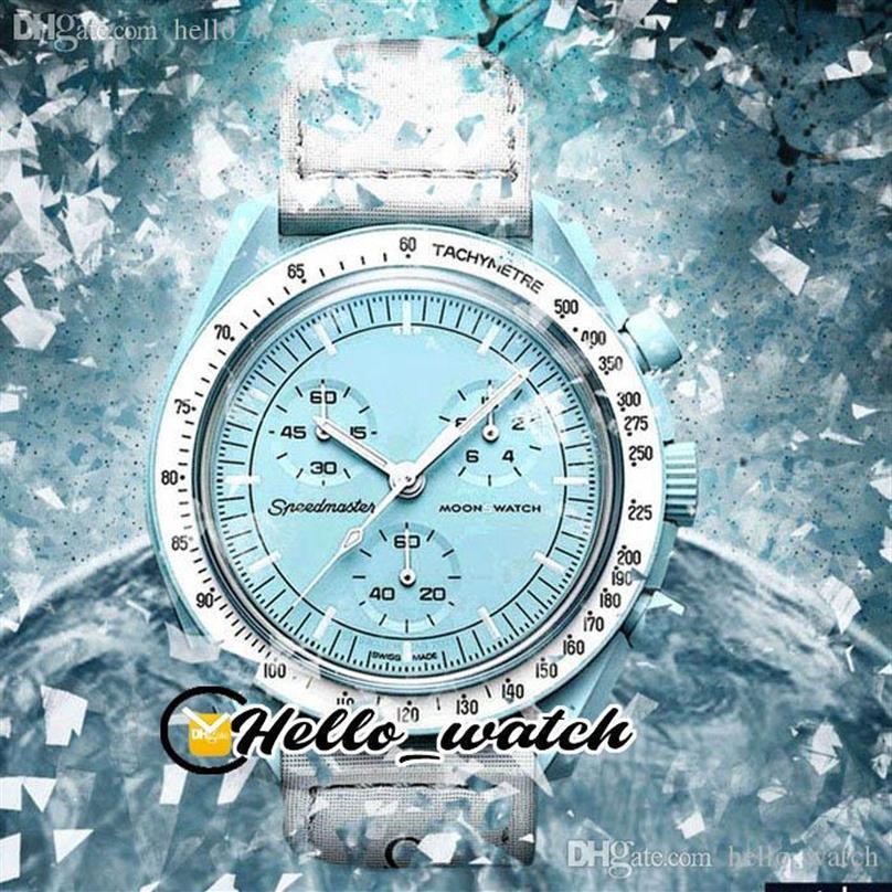 

Bioceramic Moonswatch Swiss Quqrtz Chronograph Mens Watch SO33L100 Mission To Uranus 42 Real Blue Ceramic Bright White Nylon With 2371, #1-sun