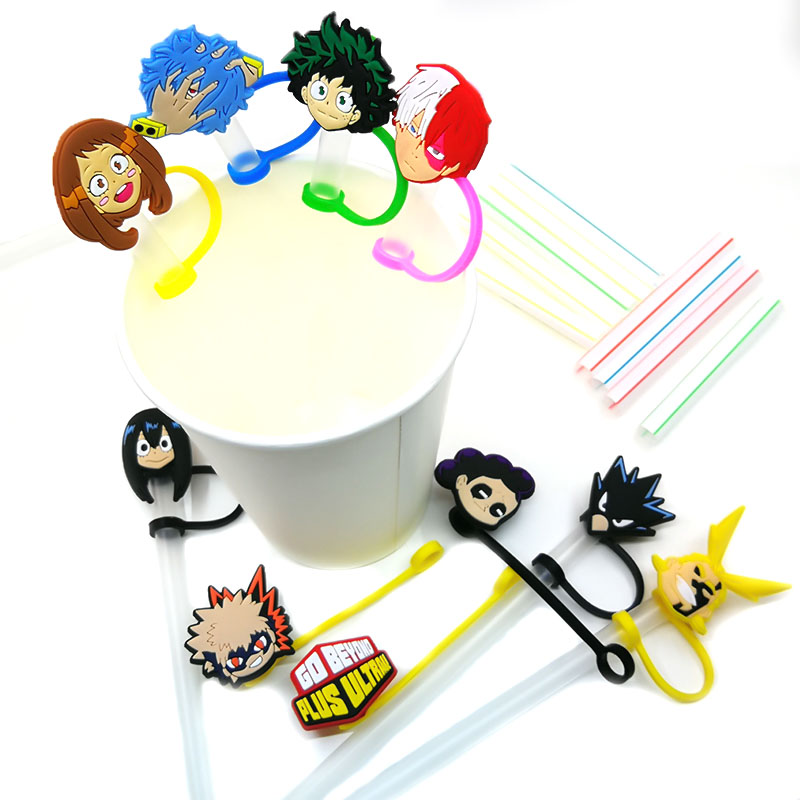 

Custom My Hero Academia soft silicone straw toppers accessories cover charms Reusable Splash Proof drinking dust plug decorative 8mm straw party supplies