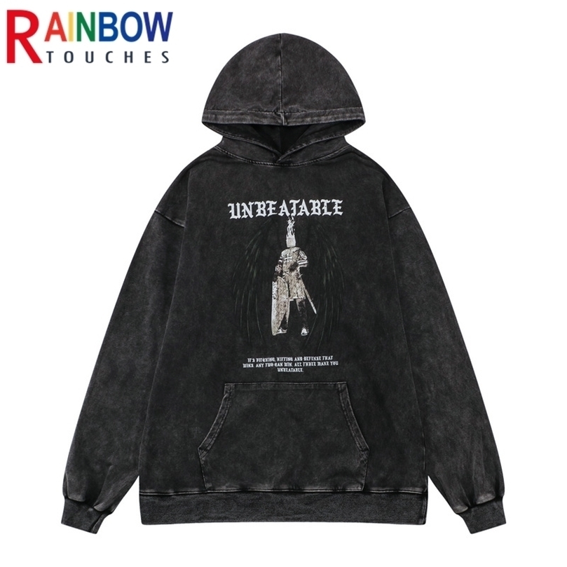 

Rainbowtouches Washed Hoodie Mens High Street Fashion Skull Graphic Hoodies Hip Hop Anime Style Coat Unisex Superior Quality 220406, Black