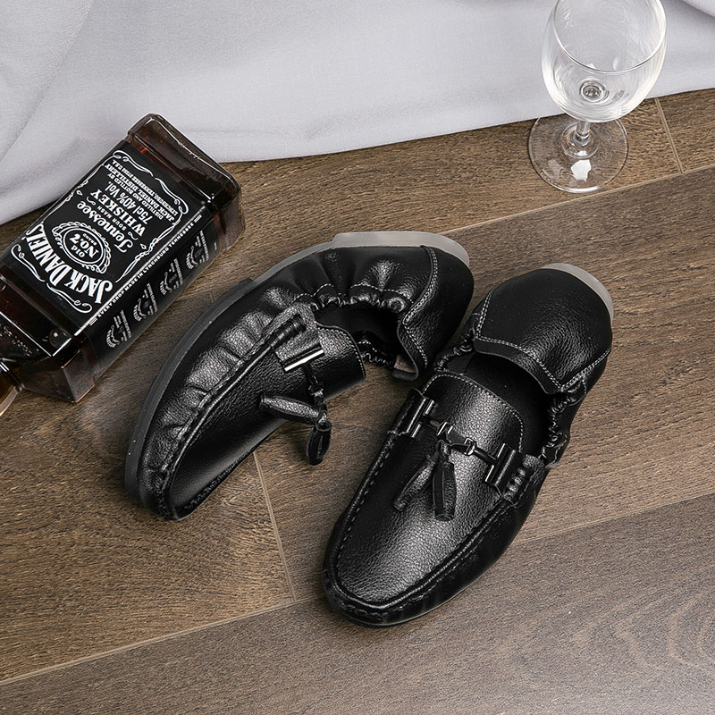 

Leather Men Shoes Soft Moccasins Loafers Fashion Comfortable Men Flats Comfy Driving Shoes Egg Roll Shoes Lightweight Soft Dress, Black