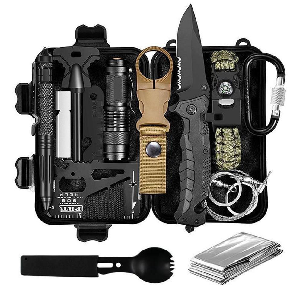 

Waterproof Case Multifunctional Self-defense SOS Wilderness Survival Kit Outdoor Multitool Kit Adventure Self-defense Kit Survival225i, Black