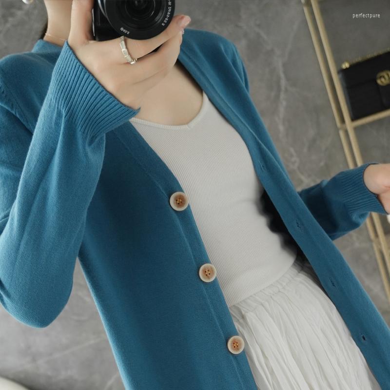 

Women's Knits & Tees 2022 Cashmere Women Basic Cardigan V-Neck Sweater Spring Autumn Winter Female Long Sleeve Wool Knitted Solid Soft Fashi, Bao blue-chks