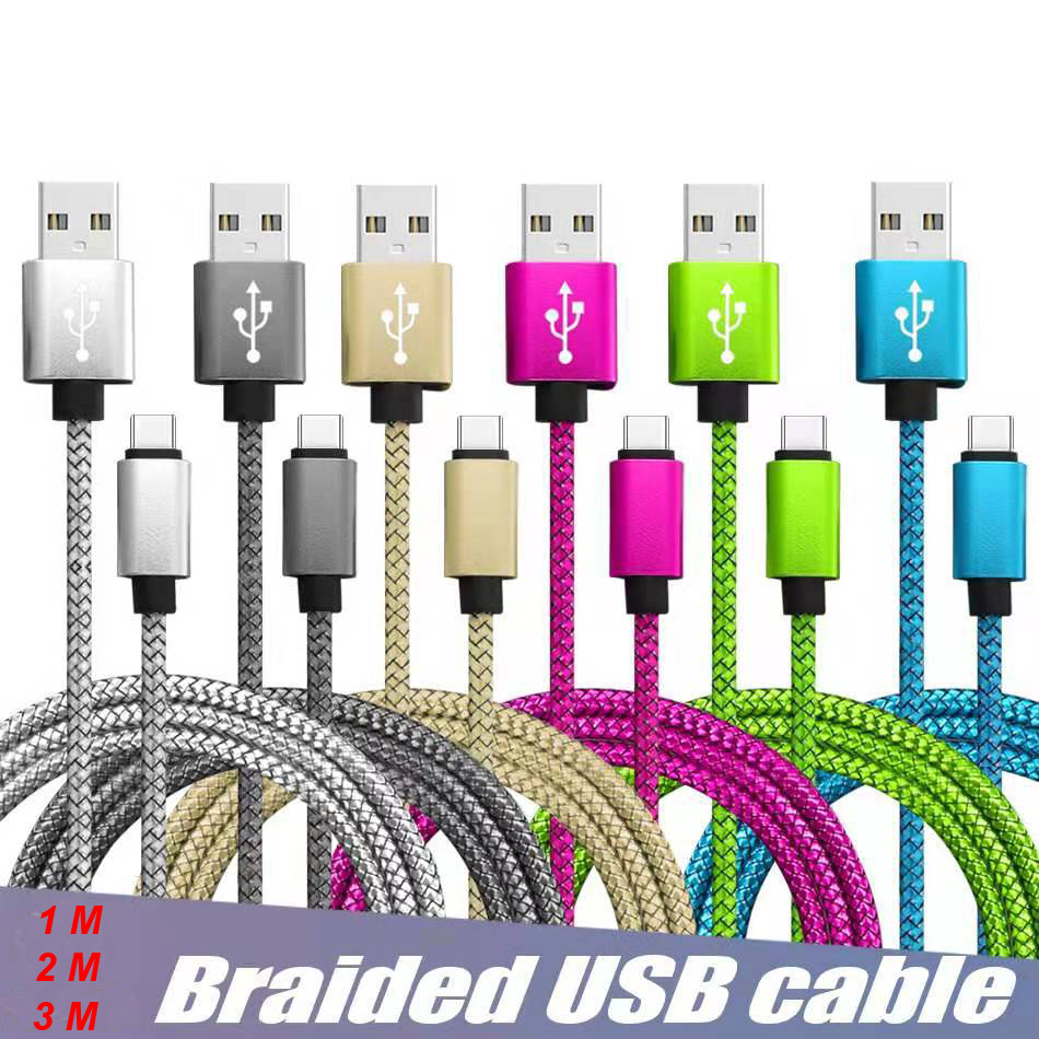 

Colorful Nylon Braided USB Cables Type C Cord 1M 2M 3M Data Sync Charging Cable USB High Speed Durable For Android Cellphone without Package, Gold