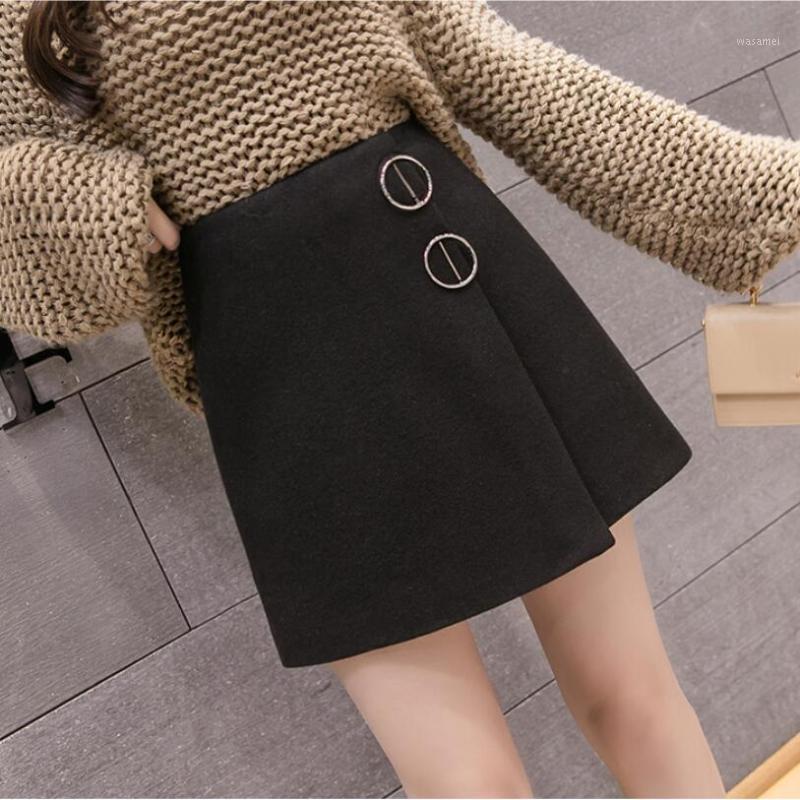 

Skirts 2022 Autumn Winter Spring Women Skirt High Waist Mini Fashion Female Casual Woolen Saias LY292, Black