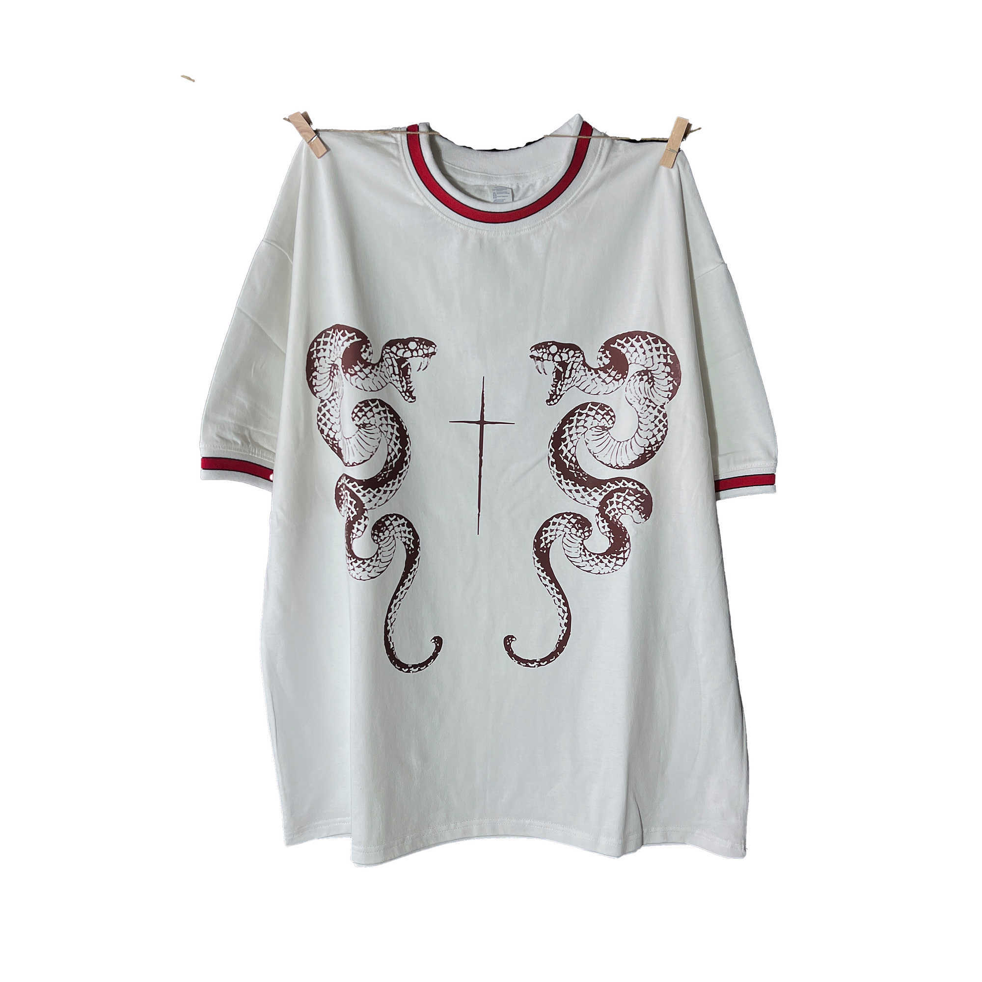 

Men's T-Shirts Vintage double-sided snake stitched thread round neck Vintage loose men and women ins heavy 2022 summer short sleeve, White