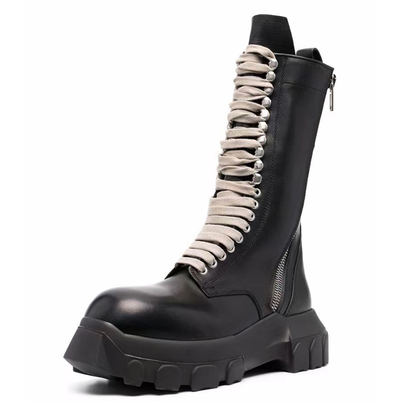 

Retro Motorcycle Boots For Men British Zipper Men's Knight Boots Half Lace Up Metal Mens Buckle Shoes, Black