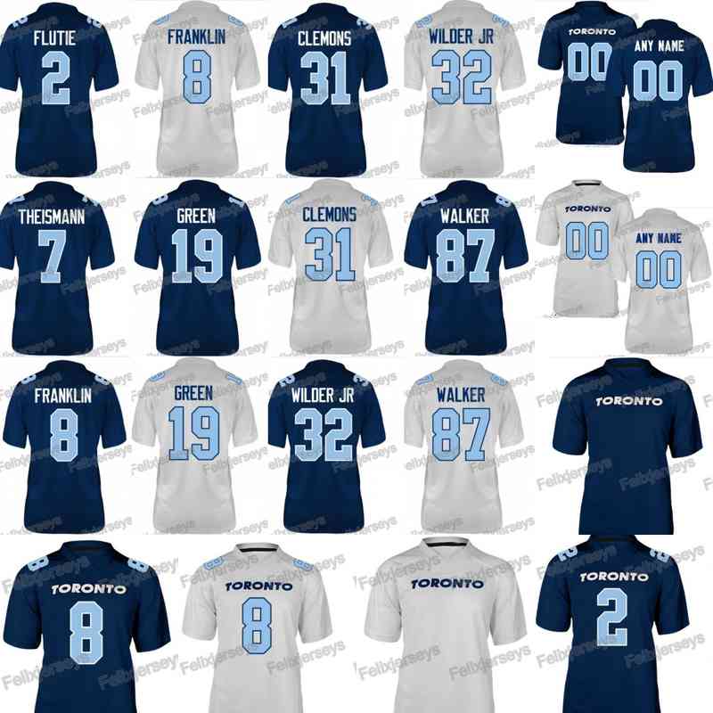 

Thr 2019 Toronto Argonauts 8 James Franklin 19 S.J. Green 32 James Wilder Jr 87 Derel Walker 31 CLEMONS 7 THEISMANN Jersey, Navy men size s-3xl