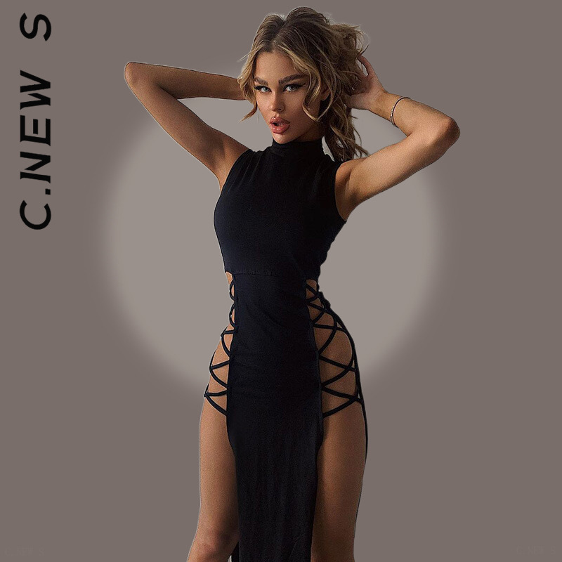 Robe sexy femme longue es sans manches clubwear soirée de fête des femmes de bodycon holiday club club automne robe 220521