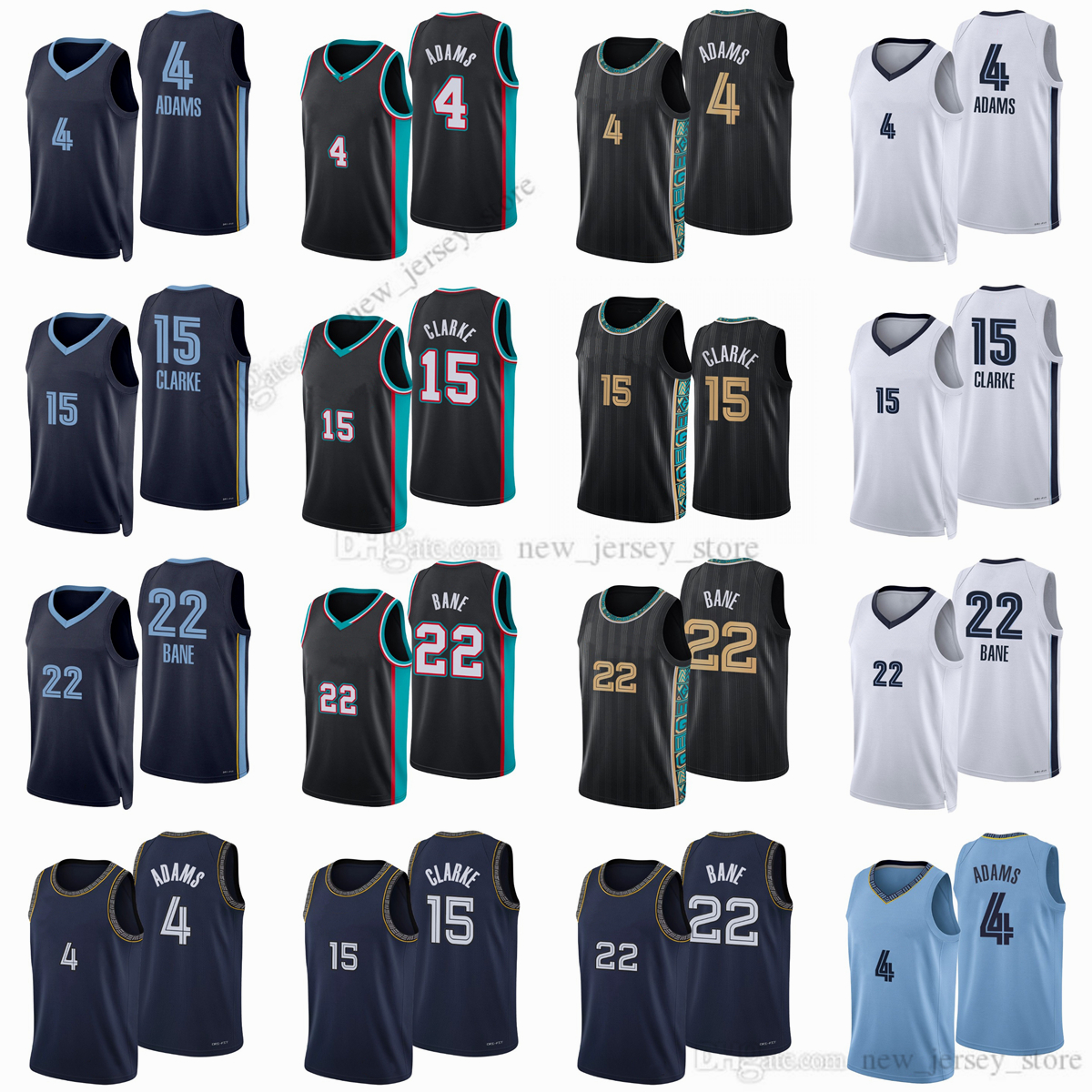 

Printed 2022 New City Basketball Steven 4 Adams Jerseys 15 Brandon Clarke 22 Desmond Bane Jersey White Black Navy Blue Man Jersey, Printed (with team logo)