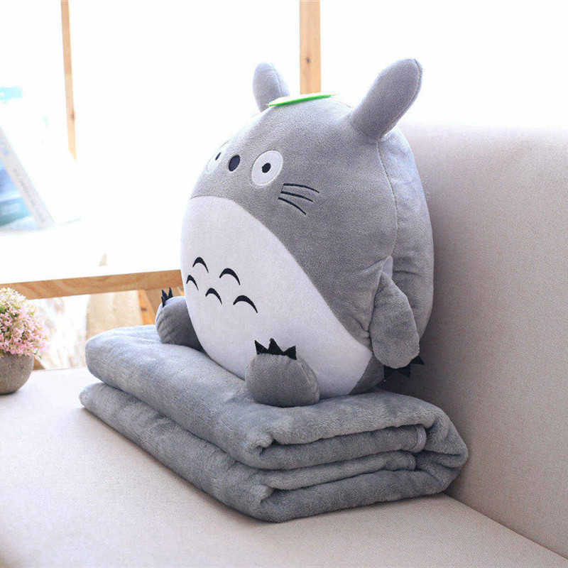 

Multifunction Soft 3 In 1 Plush Toy Pillow With Blanket Hand Warm Cushion Baby Kids Nap Blanket Anime Figure Toy, Gray