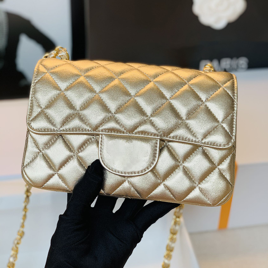 

Mirror quality Classic Sheepskin Evening Bags Women Flap Bag 20CM Cover Cross Body Bags Fashion Purse Lady Chains HandBag with box C004, Silver buttons wathet