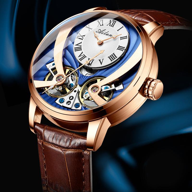 Montres-bracelets Double Tourbillon Business Mens Montres Top Casual Automatique Mécanique Montre De Sport En Cuir Véritable Homme HorlogeWristwa