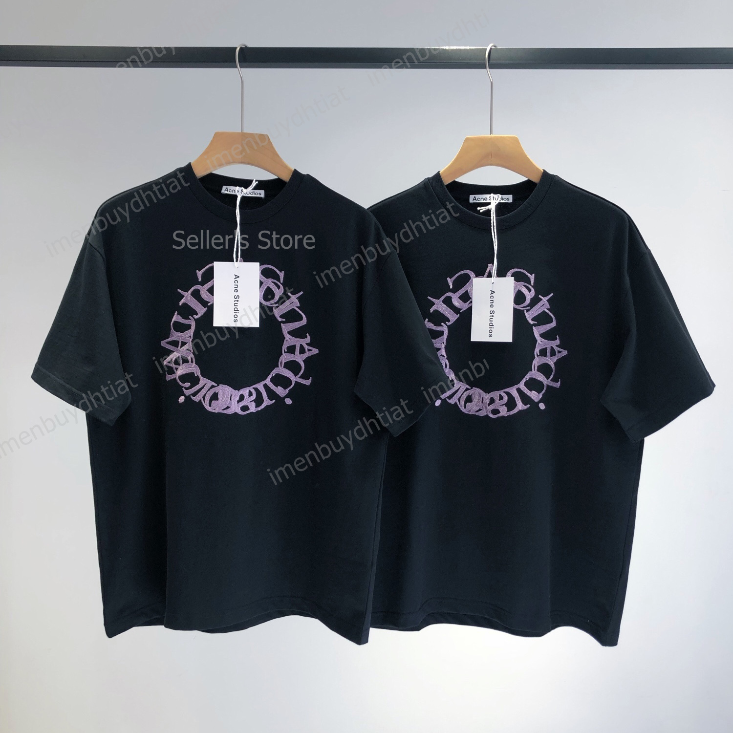 2022 Nordic Luxury Brand Ac Studios Summer Short Sleeve t Shirt Round Purple Letters Fashionable Oversize Lovers Simple Design Tee Vetement