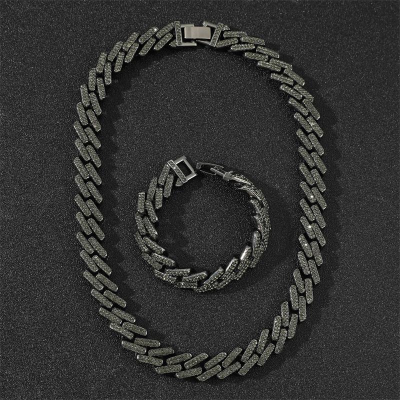 

Chokers Black Hip Hop Miami Curb Cuban Chain Iced Out Rhinestones Necklace & Bracelet Chaine Homme Rapper Jewelry For Men Free