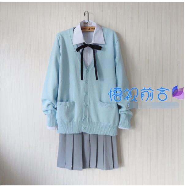 

Clothing Sets Fashion Autumn And Winter Japanese School Uniform Harajuku Preppy Style JK Blue Cardigan Sweater Coat Women SuitClothing, As pic