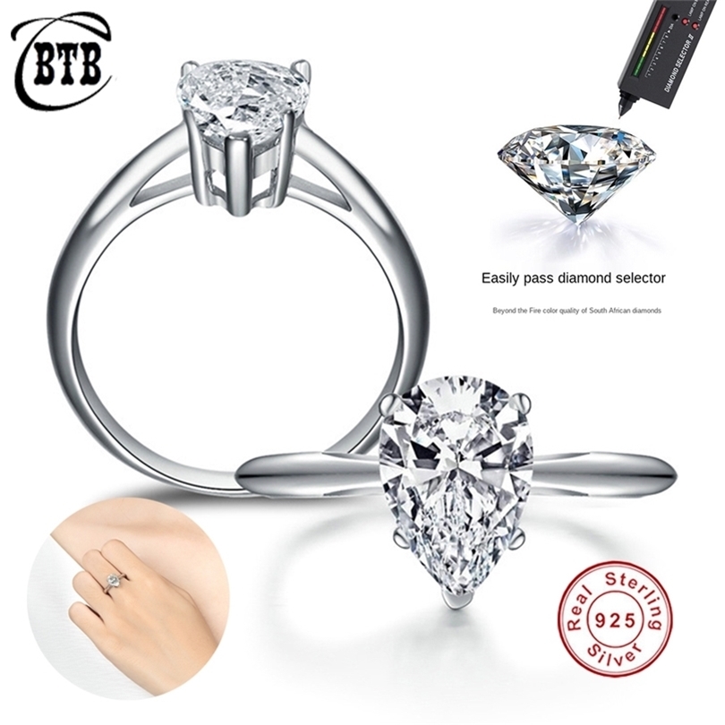 

Luxury 2ct Diamond Ring Drop Shape 100% 925 Sterling Silver Engagement Wedding Women Ring High Jewelry Wholesale 220728