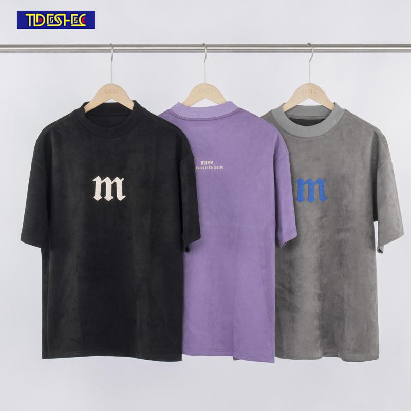 

Men's T-Shirts Harajuku Suede T-Shirt Men Oversized 3D Silicone Letter Hip Hop 2022 Streetwear Short Sleeve TshirtMen's, Gray