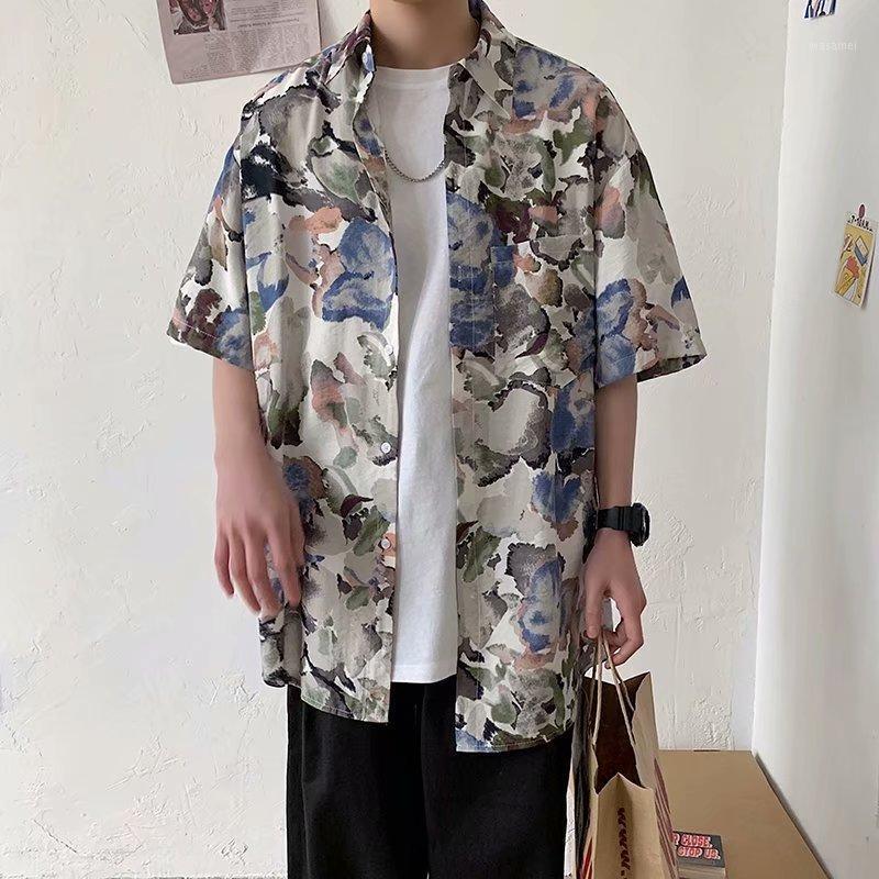 

Summer Flower Shirt Men's Fashion Printed Casual Loose Hawaiian Men Streetwear Wild Short-sleeved M-3XL Shirts, Khaki