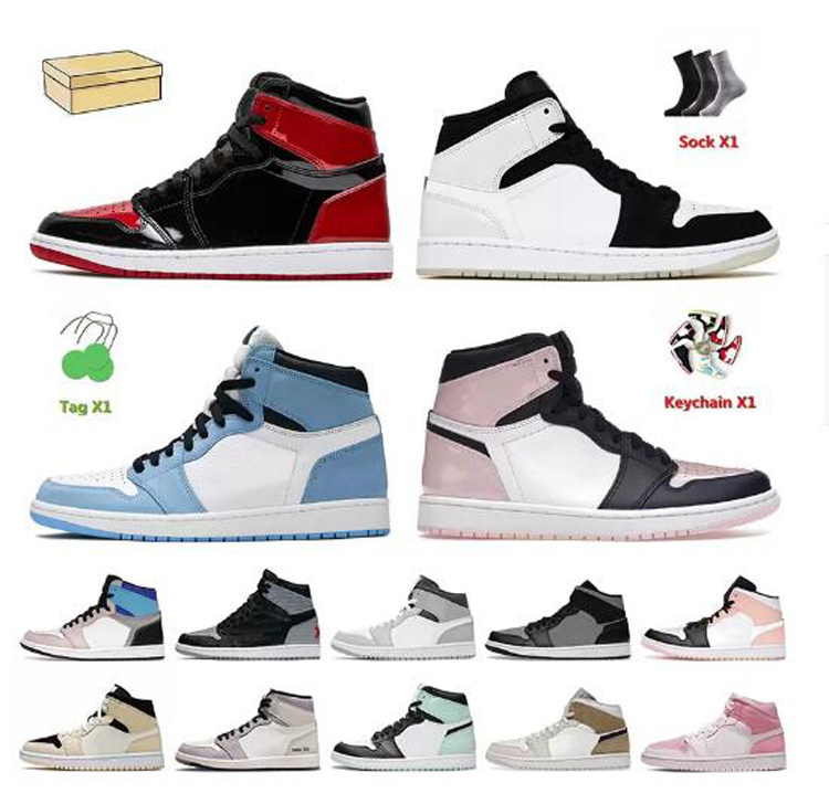 

With Socks 2022 Jumpman 1 Basketball Shoes Women Mens Trainers Patent Bred High OG Mid Diamond Shorts 1s University Blue Atmosphere NRG Igloo UNC Sports Sneakers, A10 diamond shorts 36-47