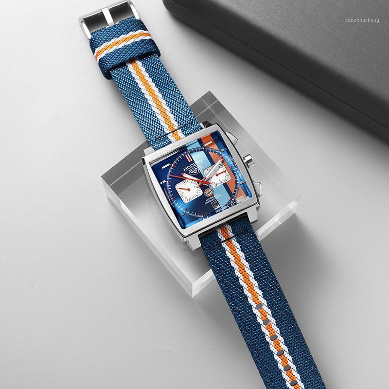 

Wristwatches 2022 Square Automatic Fabric Special Racing Watch Men Monaco Design Muti-Function Tag With Calendar WaterproofWristwatches, Denin special