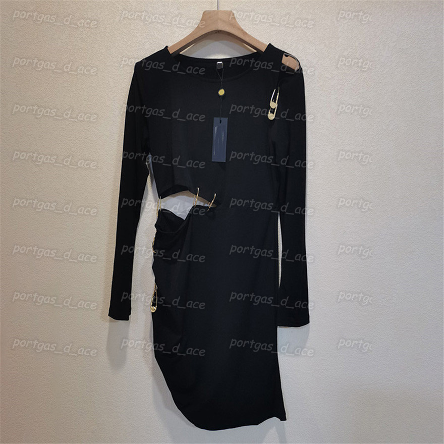 

Vintage Black Womens Dress Sexy Waist Cut Off Dresses with Pin Slim Fashion Casual Short Sleeve Dress, Black with label *