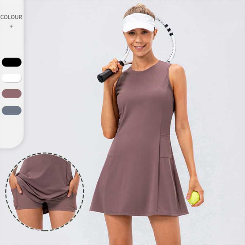 

Tennis Skirts Women Sports Skirt Soft Nylon High Elasticity Golf Dress Quick Dry Fitness Shorts 2 Piece Set Female Badminton Sportswear, Black