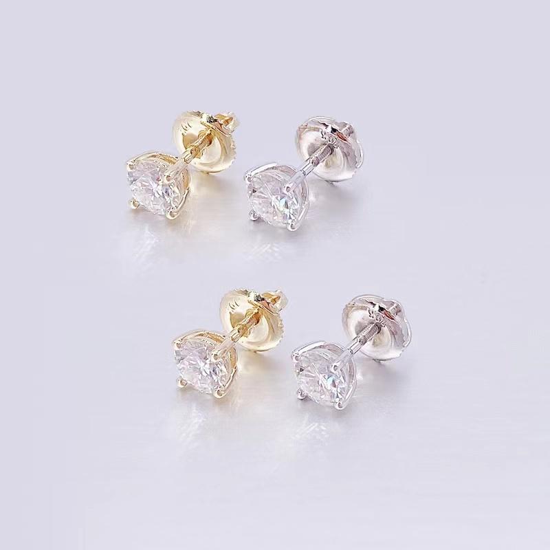 

Stud 100% 10K Gold Round Moissanite Earrings Women Jewelry D Color 0.3-0.5ct Solitaire Screw Back With GraStud