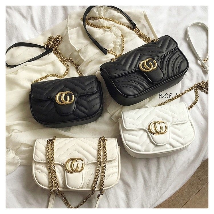 

Chain bag women's new summer Lingge fashion One Shoulder Messenger Bag Purses Onlines, Black trumpet