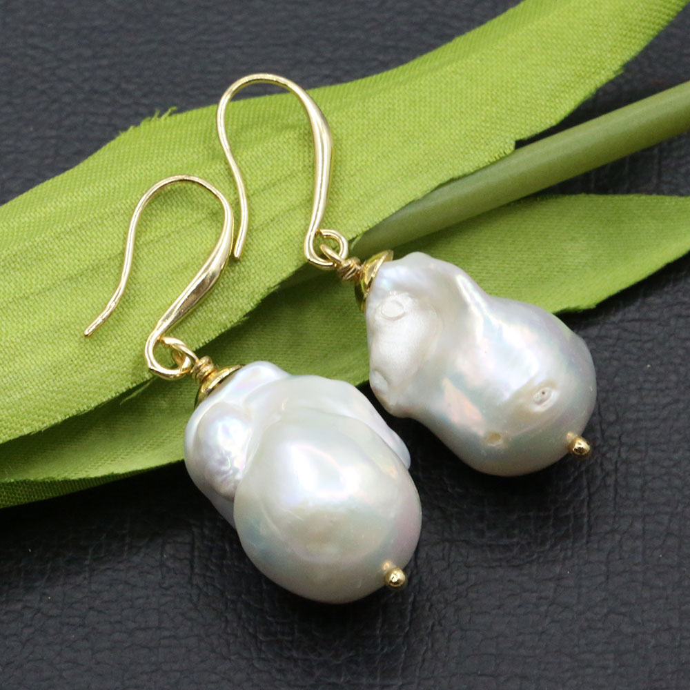

Cultured White Keshi Pearl Dangle Earrings Real Baroque Pearl Hook For Women