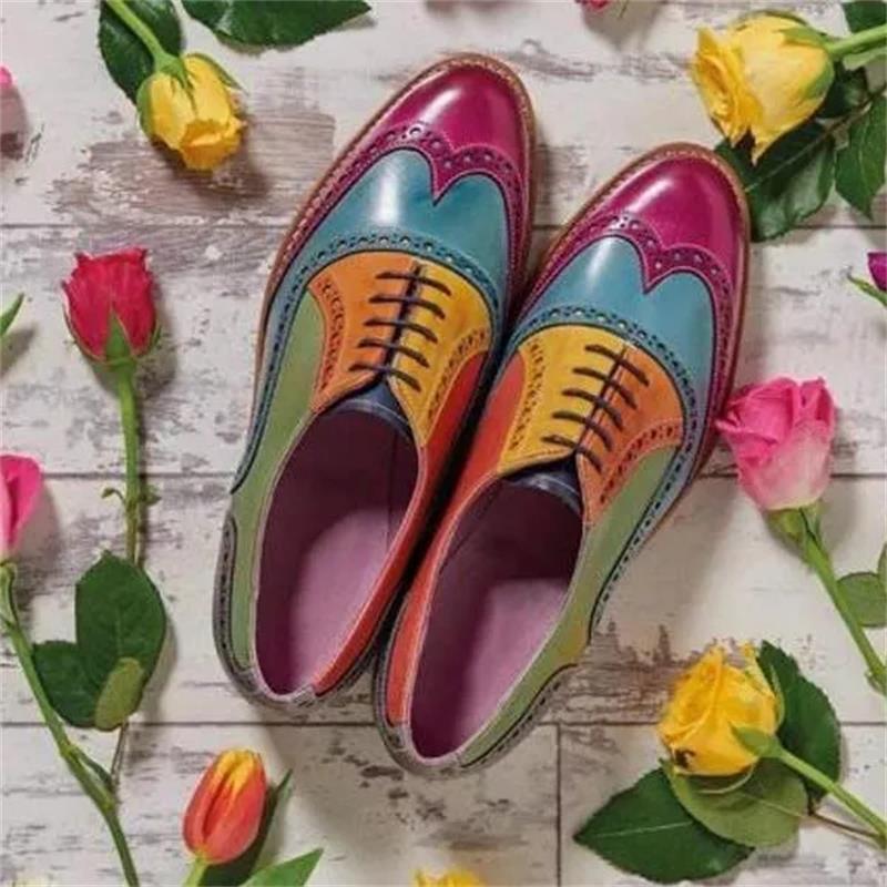 

New Bullock Men Oxford Shoes PU Multicolor Classic Business Casual Party Retro Hollow Carved Lace Up Fashion CP022, Clear