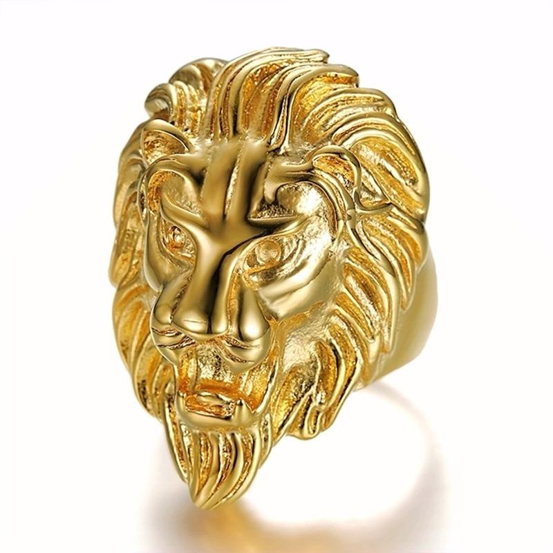 

Cluster Rings Size 7-15 Hip Hop Rock Gold Color Stainless Steel Lion Big Wide Men Finger Ring Male JewelryCluster