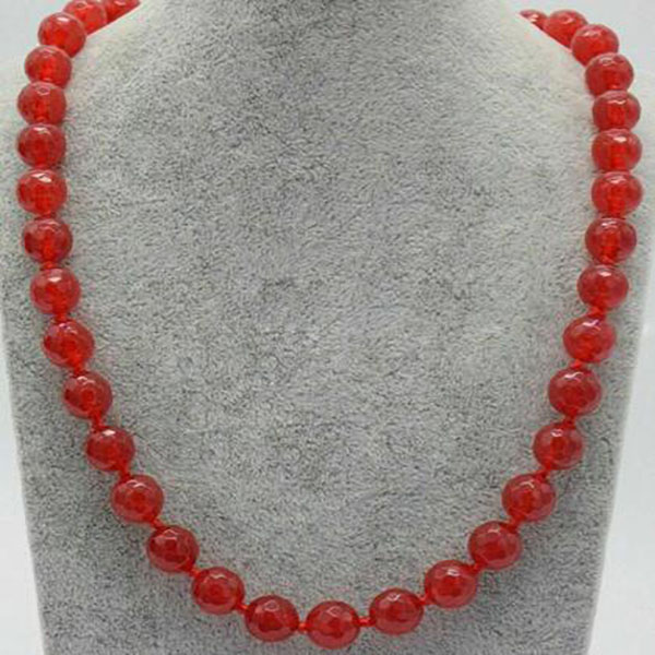 

Fashion 8mm Natural Faceted Red Jade Round Gemstone Beads Necklace 18'' AAA