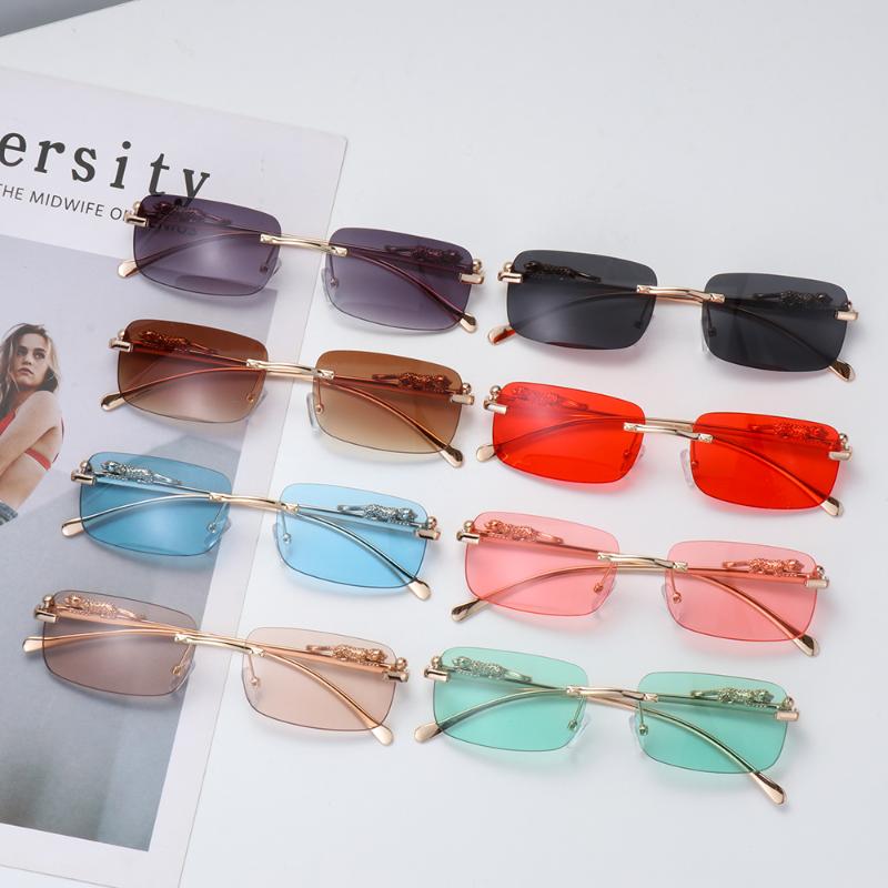 

Sunglasses Rimless Rectangle For Women Men Retro Cheetah Decoration Clear Ocean Lens Sun Glasses Shades UV400 EyewearSunglasses