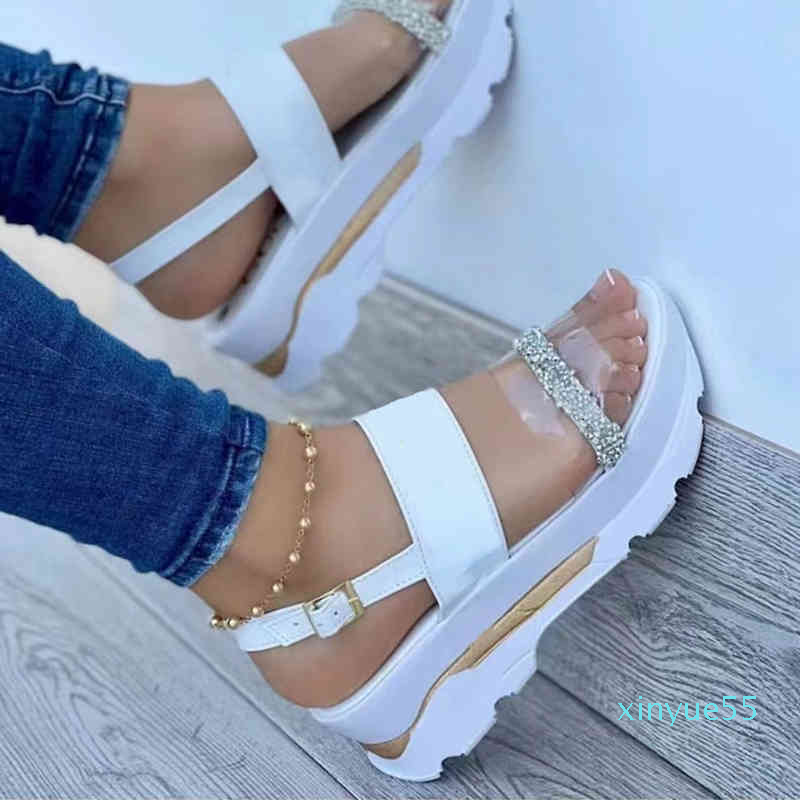 

Heels Summer Women Platform Buckle Sandals Thick Bottom Casual Lady Anti-Slip Beach Shoes Sequins Shoe Sandals Mujer Famous Designer, Red