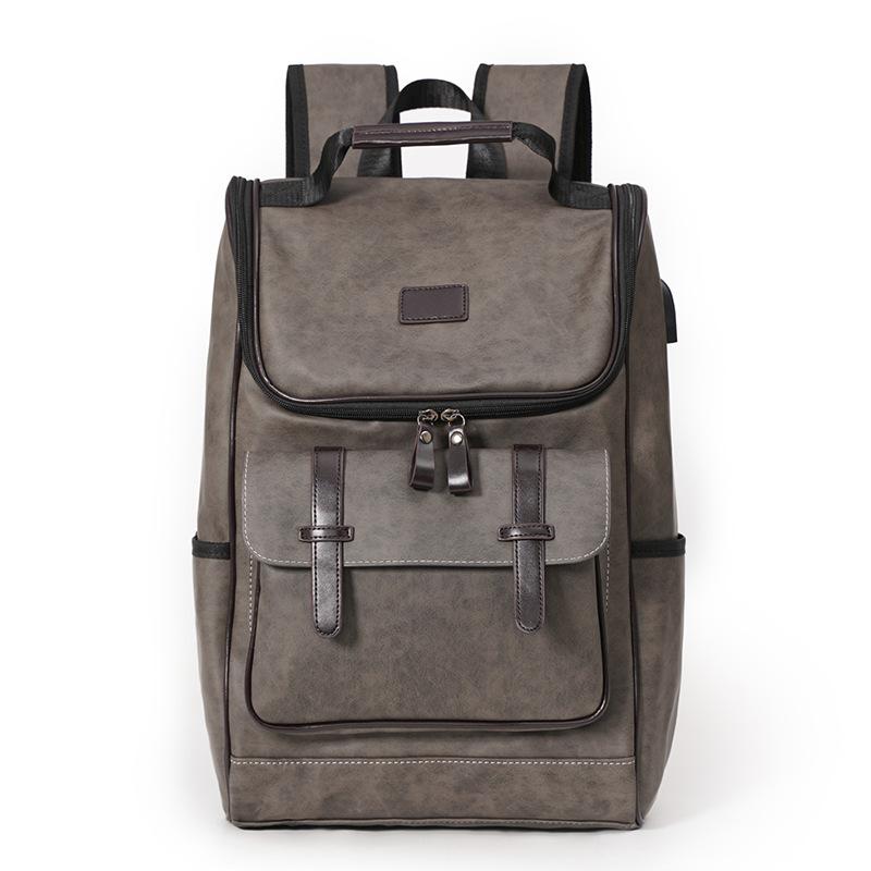 

Backpack Vintage Men's Pu Leather Large Capacity Male Backpacks High Quality Laptop School Bag For 2022 Computer, Gray