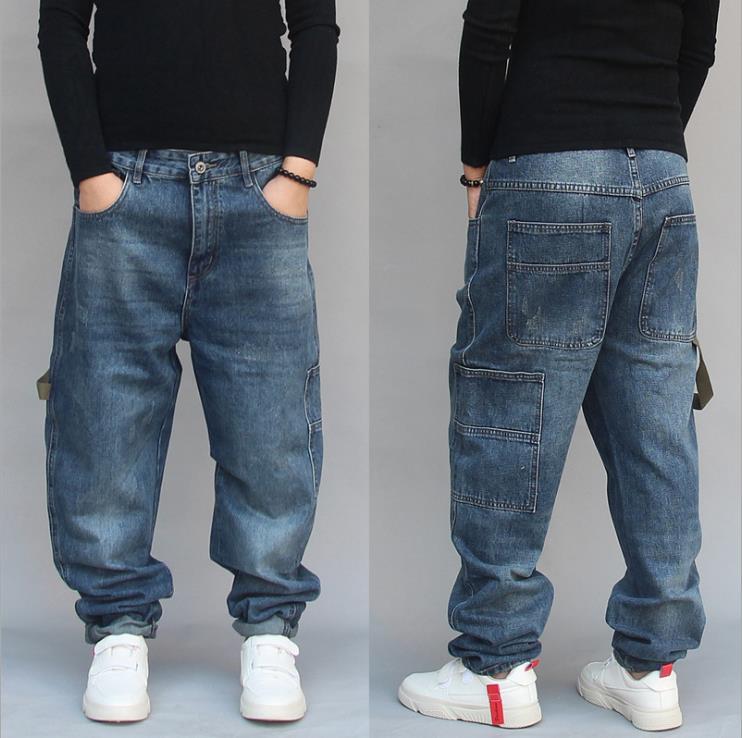 

Men's Jeans Men Trendy Harem Pants Casual Denim Blue Patchwork Hiphop Loose Baggy Streetwear Mens Trousers Man Clothing
