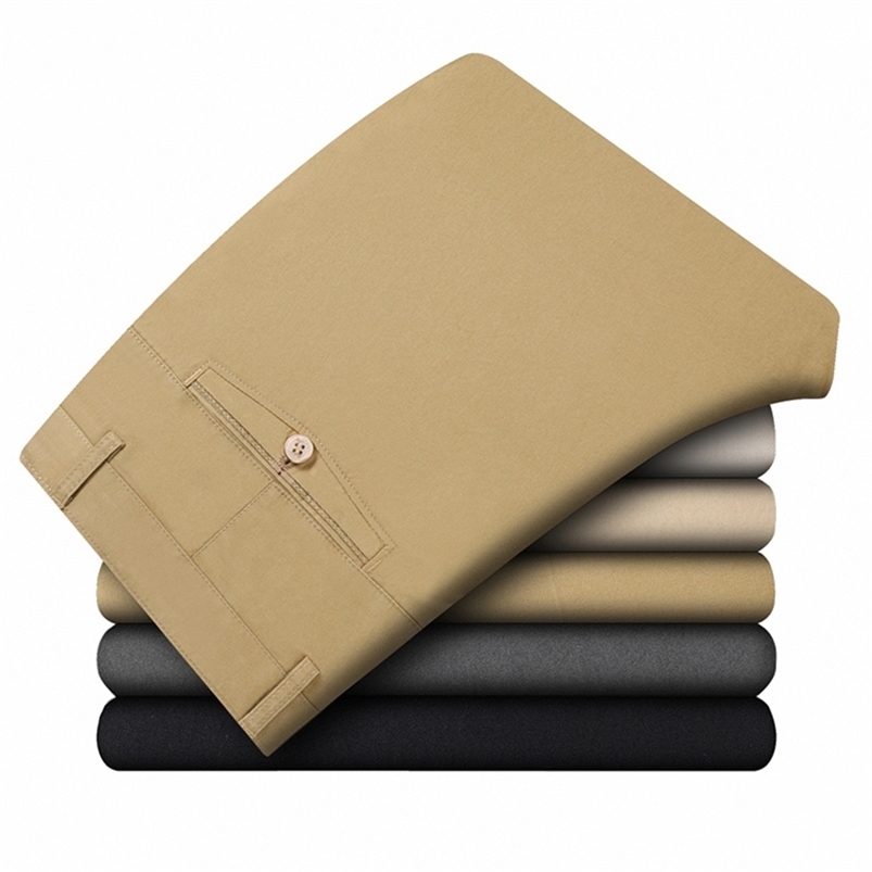 

Men's Pants Spring Summer 100 Cotton Straight Business Men Casual Pant Comfortable Thin Long Trousers High Waist Lightweight 220826, Beige